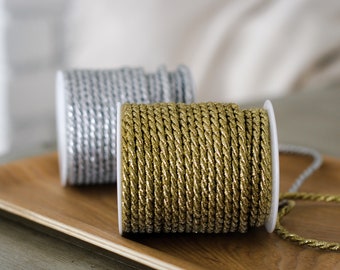 25 Yard Roll Of Metallic Gold or Silver Twisted Cord Roping 6mm 2ply