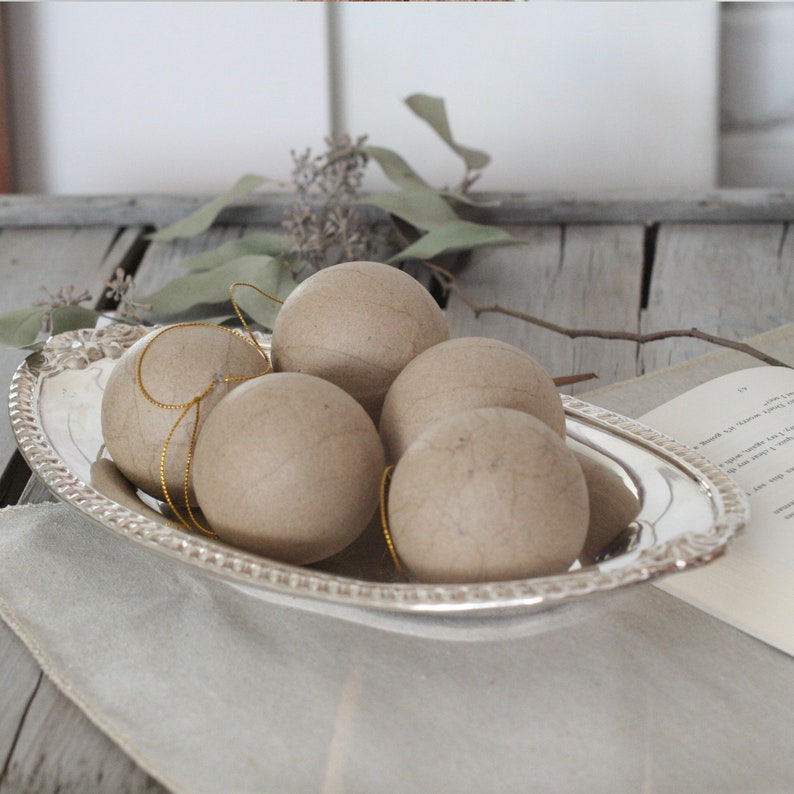 Paper Mache Round Ball Ornament 2.5 inch/Kraft Paper/Pressed Etsy