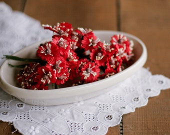 Vintage Red Millinery Fabric Flowers
