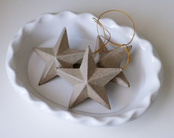 Set of 3 Small Paper Mache 3D Kraft Paper Star Ornaments 3"