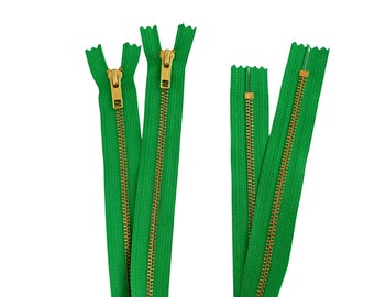 Metal Zippers - YKK Dublin Green #151 closed bottom brass teeth, 20 inch, 2 pieces