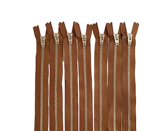 Metal Zippers - YKK Brown #859 closed bottom spring lock pull nickel teeth, 12 inch, 7 pieces