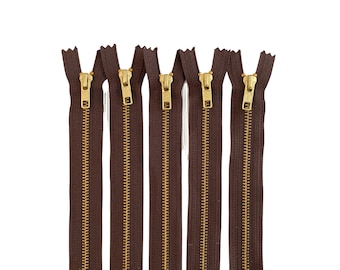 Metal Zippers - YKK Dark Brown #917 closed bottom brass teeth, 18 inch, 5 pieces