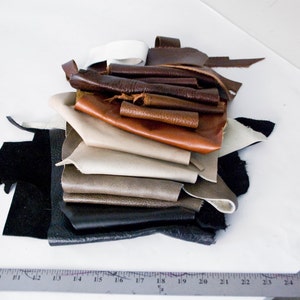 Leather Scraps by the Pound, 2 lbs, two pounds assorted full grain upholstery leather scraps, leather remnants, free shipping image 1