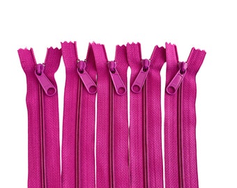 YKK Nylon Long Pull Zippers, Fuchsia #299 closed bottom nylon teeth, 12 inch, 5 pieces