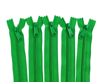 YKK Nylon Long Pull Zippers, Dublin Green #151 closed bottom nylon teeth, 12 inch, 5 pieces