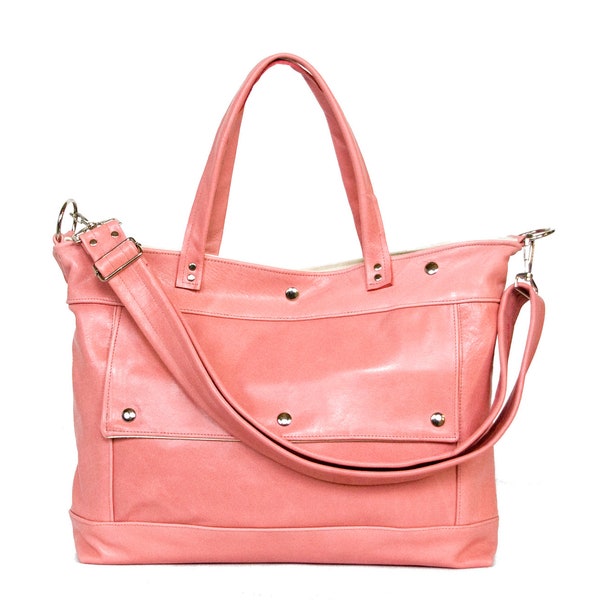 SALE - Leather Laptop Briefcase in Blush Rose Pink Leather - Archive Bag - Made to Order