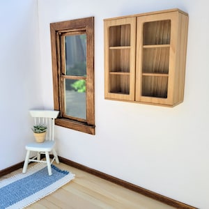 Miniature Two Door Wall Cabinet kit, solid wood with working doors for dollhouse