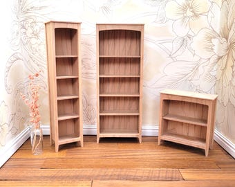 Miniature Bookcase Kit in 1:12 scale, traditional style bookshelves for dollhouse