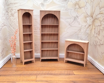 Miniature Bookcase Kit in 1:12 scale, arch top bookshelves for dollhouse