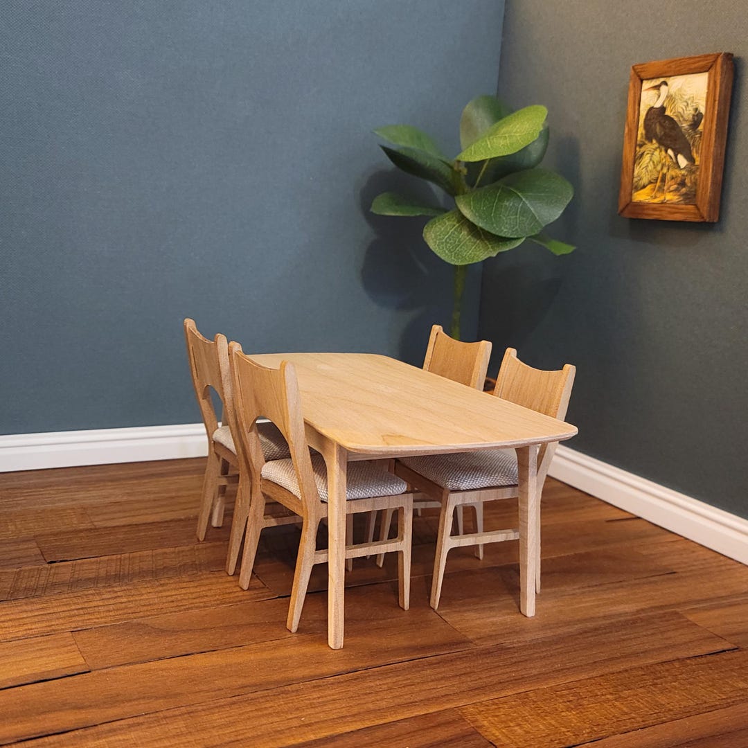Miniature Dining Room Table Kit in 1:12 Scale Mid Century Modern Style With Optional Chairs for ...