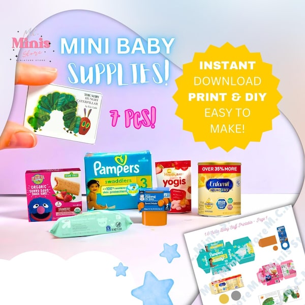 1:6 Scale PRINTABLE Baby Supplies | Miniature Printable Baby Stuff