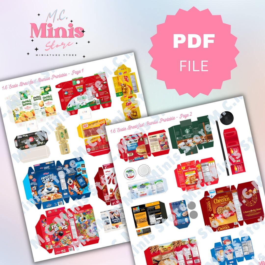 1:6 Scale PRINTABLE Breakfast Bundle | Miniature Printable Food - Etsy