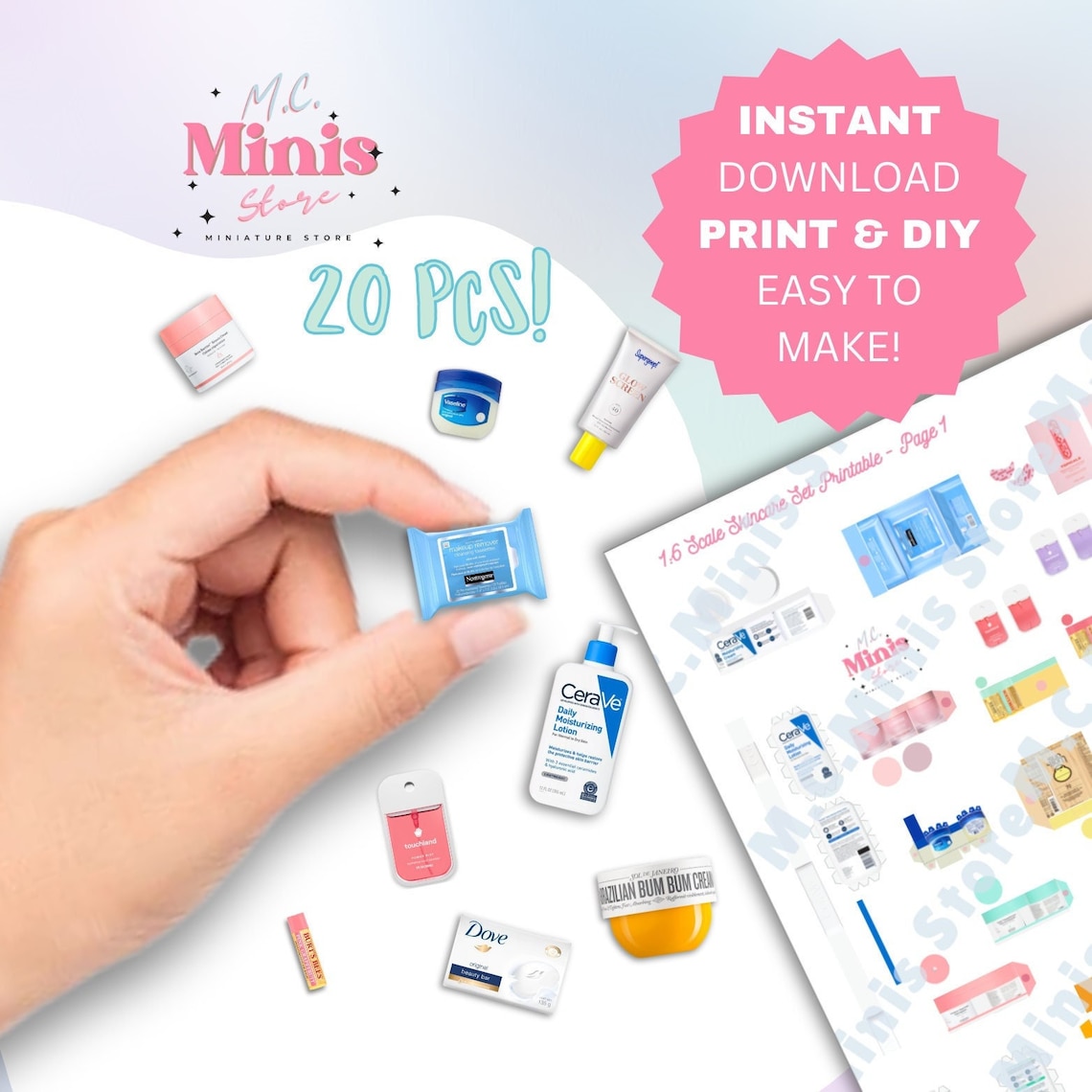 1:6 Scale PRINTABLE Skincare Set | Miniature Printable Skincare - Etsy