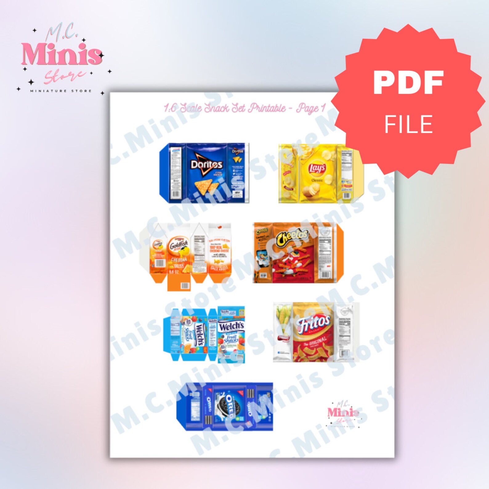 1:6 Scale PRINTABLE Snack Set | Miniature Printable Food | Mcsminis - Etsy