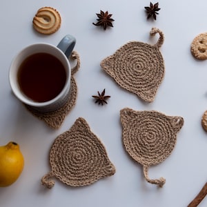 Jute Coasters, Cute Set Of Coasters, Crochet Cat Coaster - Wonderful Gift For Cat Lovers, Drink Mug Rugs - Perfect Handmade Home Decor