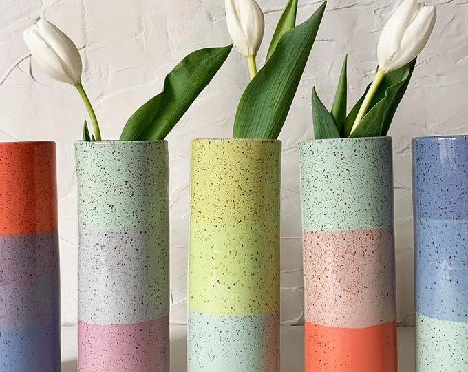 Handmade Stoneware Bouquet Vase, Modern Speckled Stoneware