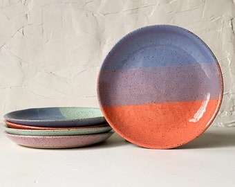 Small Handmade Plate, Modern Speckled Stoneware