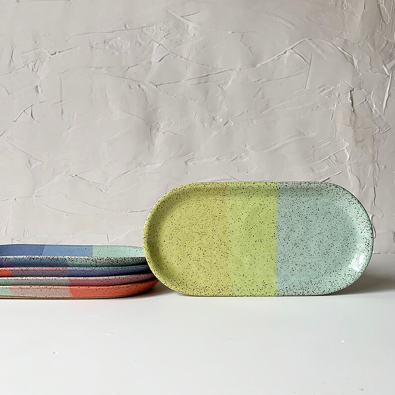 Handmade Stoneware Small Oval Tray, Modern Speckled Stoneware Garden Gathering