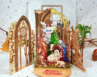 Pop Up Card - Pop Up Holy Night - Carte de Noël - Carte de joyeuses fêtes - Carte d'amour - Carte de Noël