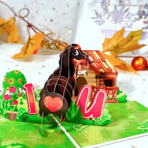 Cartão Pop Up - Cartão Pop Up Dachshund Dog - Cartão de Boas Festas - Cartão de Amor - Cartão de Aniversário - Cartão de Natal