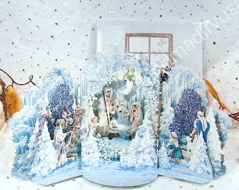 Pop Up Card - Carte de Noël Pop Up Winter Wonderland Nativité - Carte Joyeuses Fêtes - Carte Amour - Carte de Noël