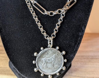 Chunky Horse Coin dubbelradigt lagerhalsband, silver, 50 cm