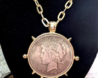 1922 Lady Liberty-mynthalsband: Brasilienmedaljong, 20" gemkedja