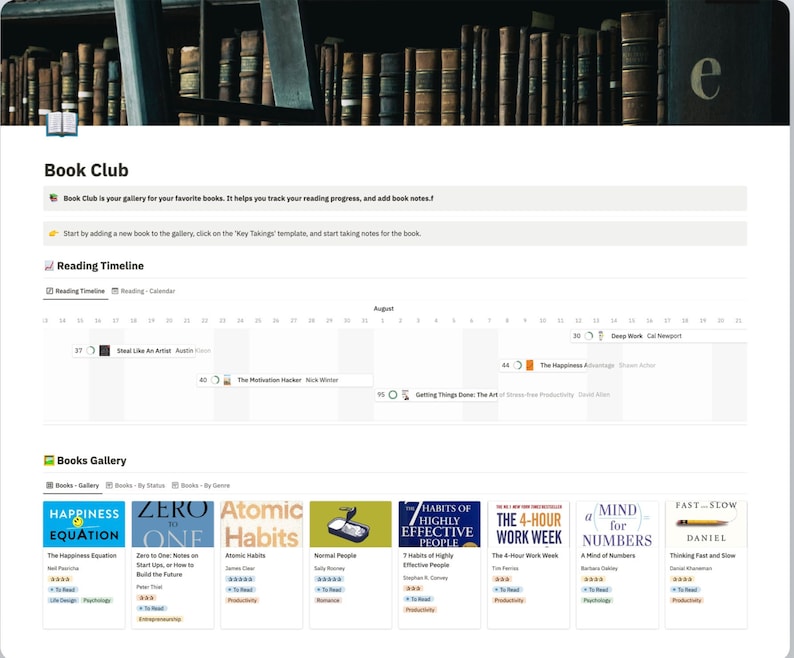 Notion Book Club Template, Book Tracker, Book List, Reading List, Notes