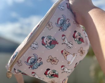 Disney Christmas Belt Bag | Holiday Fanny Pack with Mickey, Stitch & Olaf | Cute Disney World Park Bag | Magical Christmas Gift