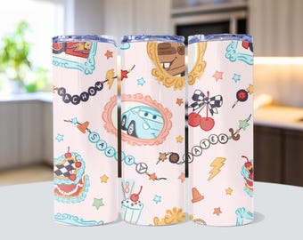 Disney Cars Tumbler 20oz Skinny Cup – Lightning McQueen Sally Mater | Ka-Chow Pixar-reismok | Disney Park-dagcadeau voor koffie en water