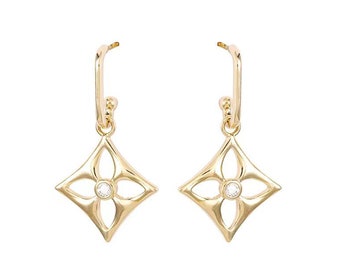 18k yellow gold plated stud made with SWAROVSKI crystal flower diamond-shaped drop earrings