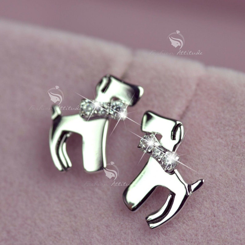 925 silver earrings simulated diamond puppy dog love heart stud kids baby cute