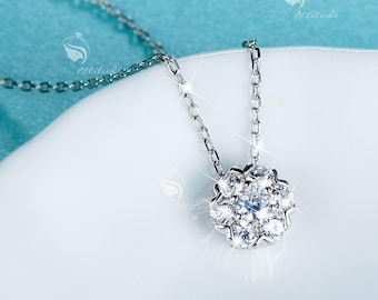 925 silver pendant simulated diamond flower chain necklace 40cm