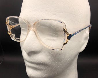 Monture de lunettes en plastique vintage pour hommes et femmes de régate des années 70 et 80 à motifs bleus