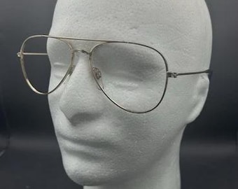 Grande monture de lunettes en métal argentée chromée des années 70 des années 80 de style aviateur pour hommes