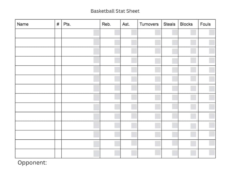 Basketball Stat Sheet Etsy