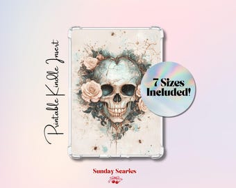 Inserto para Kindle de calaveras, rosas y corazones, inserto para Kindle de calavera gótica, inserto para Kindle de romance oscuro, descarga digital de esqueleto espeluznante, Booktok Smut