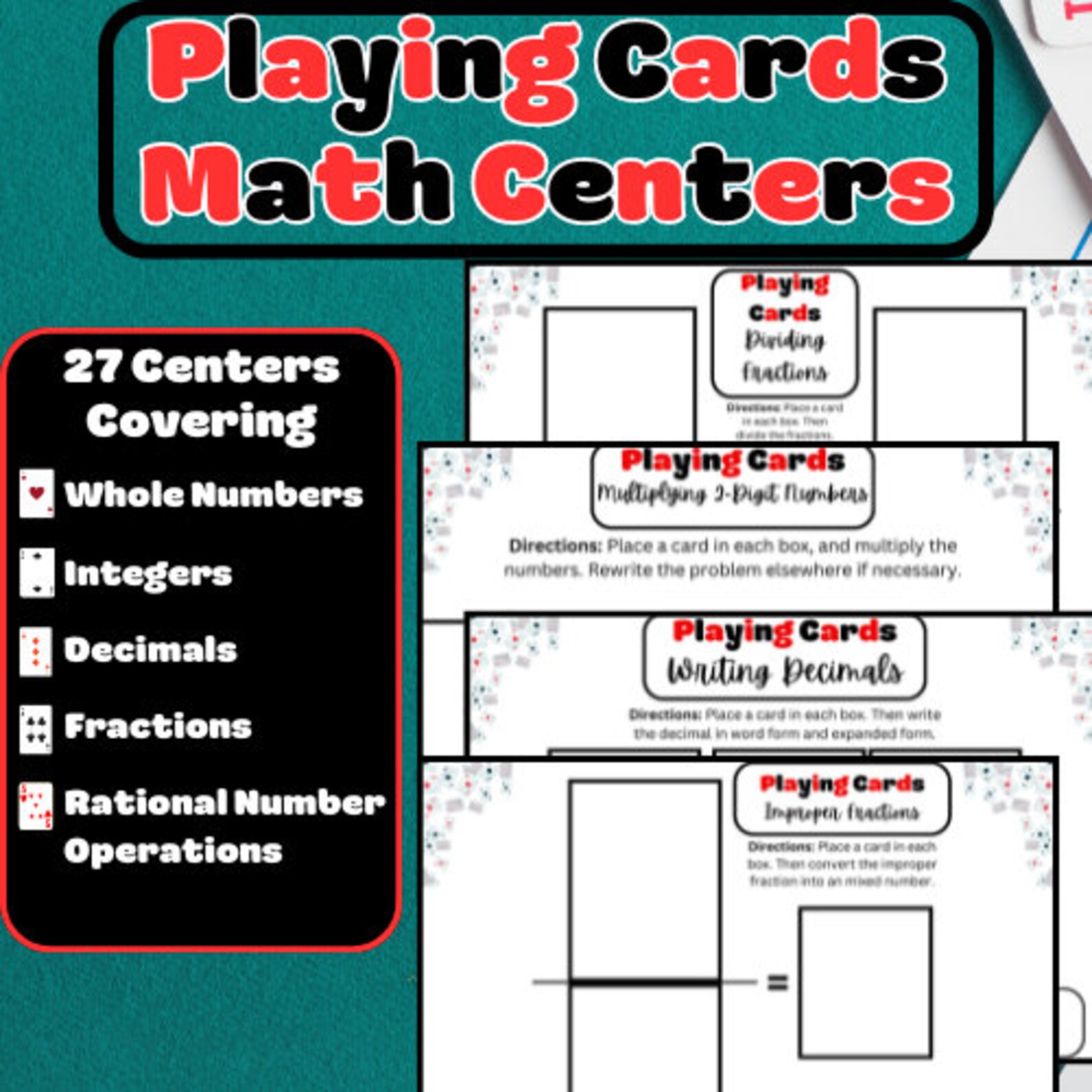 Mathcing Playing Cards Playing Cards Math Centers - Etsy
