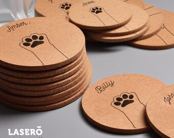 Gepersonaliseerde kurk Coaster hond poot en naam cadeau voor dierenliefhebbers cadeau voor haar, hem, vriendschap