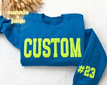 Custom Puff Sweatshirt Embossed Team Crewneck Varsity Puff Shirt School University Gift Personalized College Pullover Sport Sweater Graduate