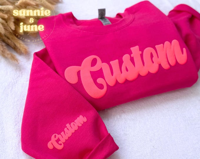Custom Puff Sweatshirt Embossed Team Crewneck Varsity Puff Shirt School University Gift Personalized College Pullover Sport Sweater Graduate