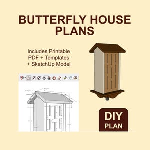 Houtbewerkingsplannen vlinderhuis | Digitale download-pdf + SketchUp-model voor tuinbestuivers