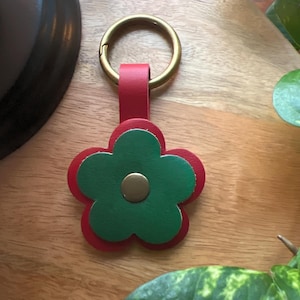 Handmade Snap Flower Bag Charm in Pine Green and Ruby Red