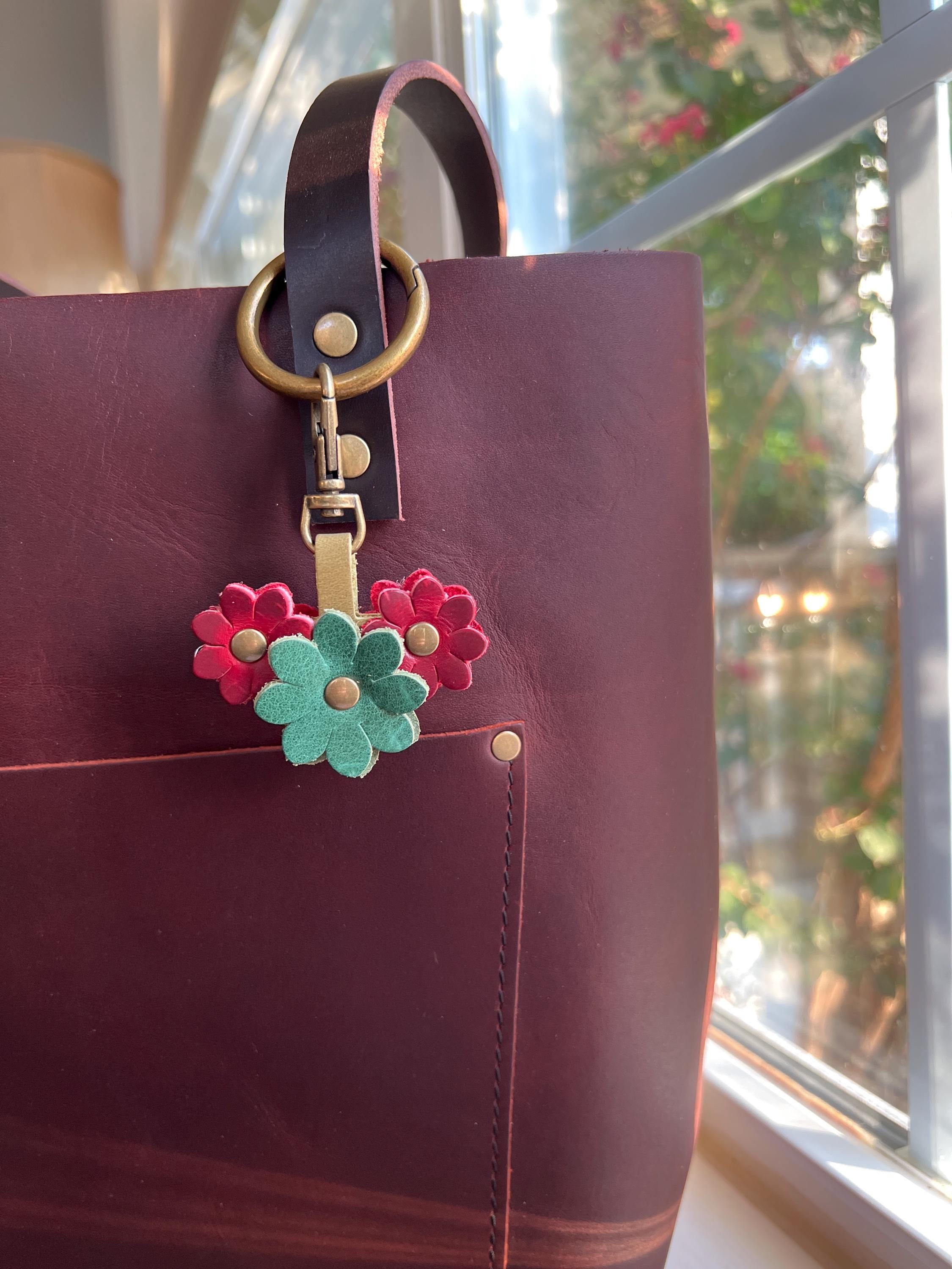Handmade Triple Mini Flower Leather Bag Charm - Etsy