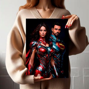 Metalldruck mit Superheld Paar Foto - Personalisierbares Wohndekor - Personalisierte Wandkunst - Individuelles Foto-Andenken für Paare