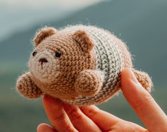 Crochet Lying Down Bear, Snuggles Amigurumi Pattern (PDF in English)