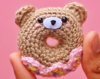 Crochet Donut Bear Amigurumi Pattern: Teddy Keychain (PDF)