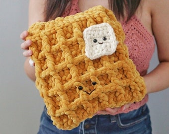 Crochet Waffle Pattern: Jumbo Velvet Play Food Pillow (PDF)