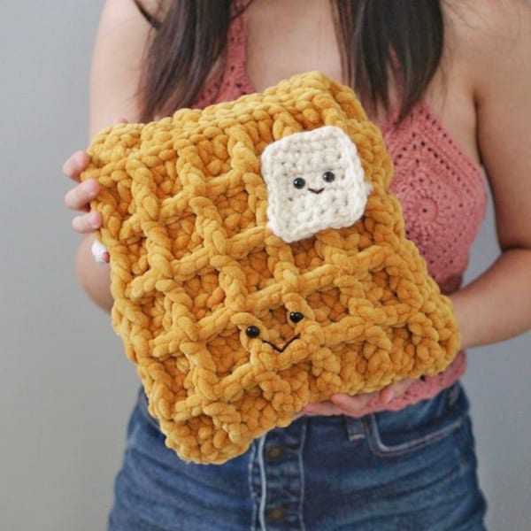 Crochet Waffle Pattern: Jumbo Velvet Play Food Pillow (PDF)